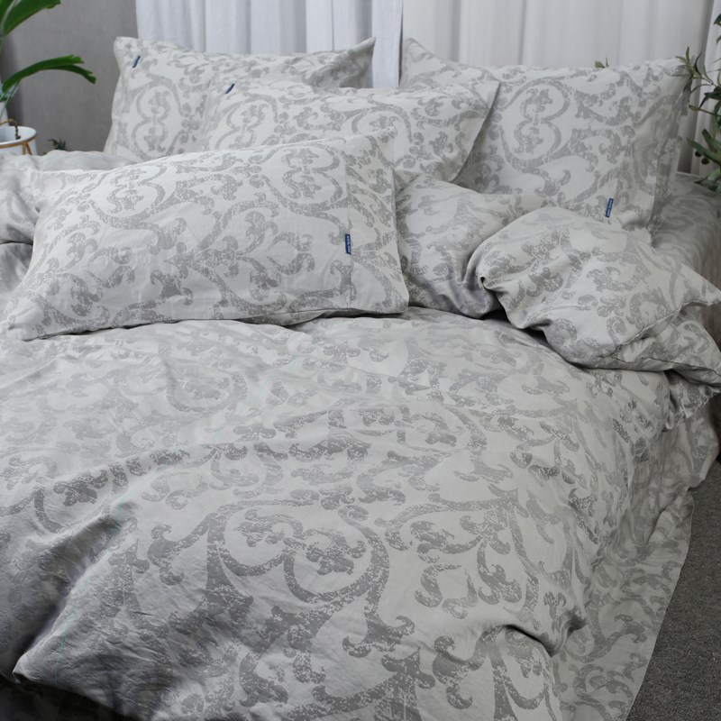 出口1000t加厚亚麻棉混纺色织贡缎提花床单素雅被套三四件套微瑕