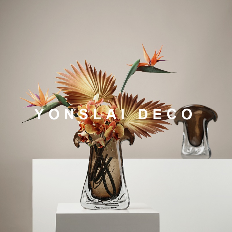 现代轻奢高档玻璃花瓶摆件餐桌面插花花艺干花装饰品样板间软装