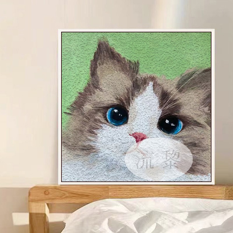 网红可爱布偶猫咪立体石英砂丙烯肌理画手工填色儿童DIY数字油画