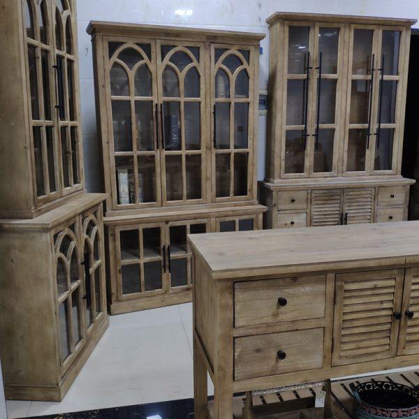 出口美国北欧新款实木工艺家具仿古做旧创意组合拼套大书柜餐边柜