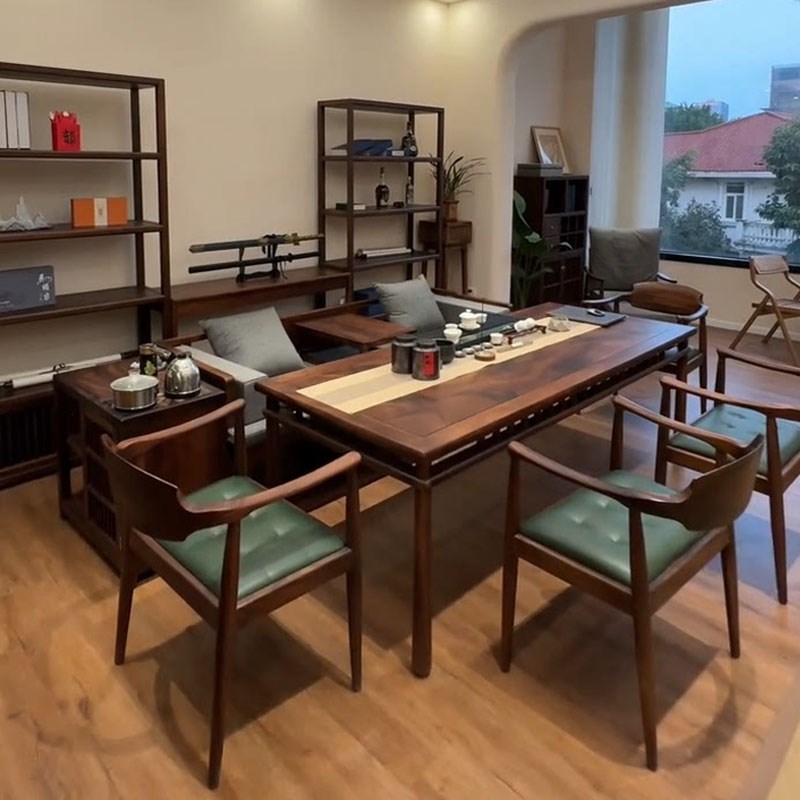 新中式实木茶桌椅组合简约现代黑胡D桃木茶台罗汉床禅意高端会客