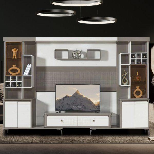 简约现代电视柜背景墙组合轻奢整体影视墙柜客厅家用储物柜酒柜