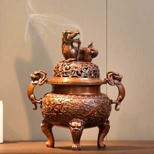 紫铜大明狮子炉香炉仿古宣德炉家用室内香道茶道用品摆件盘香