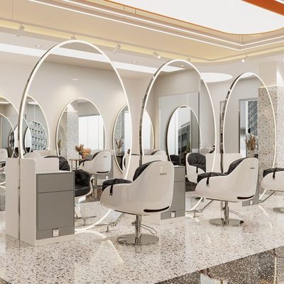 高端理发店网红镜子发廊专用椭圆大镜子带柜子落地单双面美发镜台