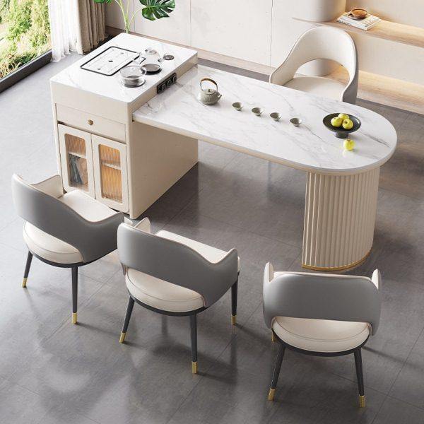 奶油风岩板岛台餐桌一体两用可伸缩现简约家用小户型茶台茶桌椅,商业/办公家具,茶台/茶桌,淘宝优惠券,粉丝福利购,淘宝优惠卷
