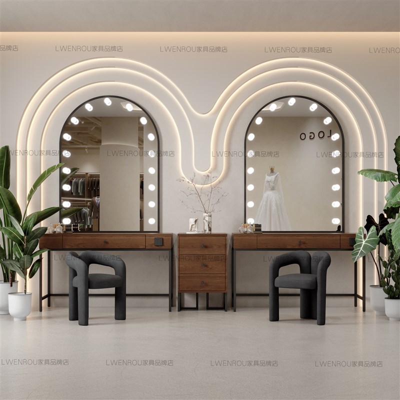 复古风影楼婚纱店专业带灯化妆台高级美容院彩妆工作W室专用梳妆