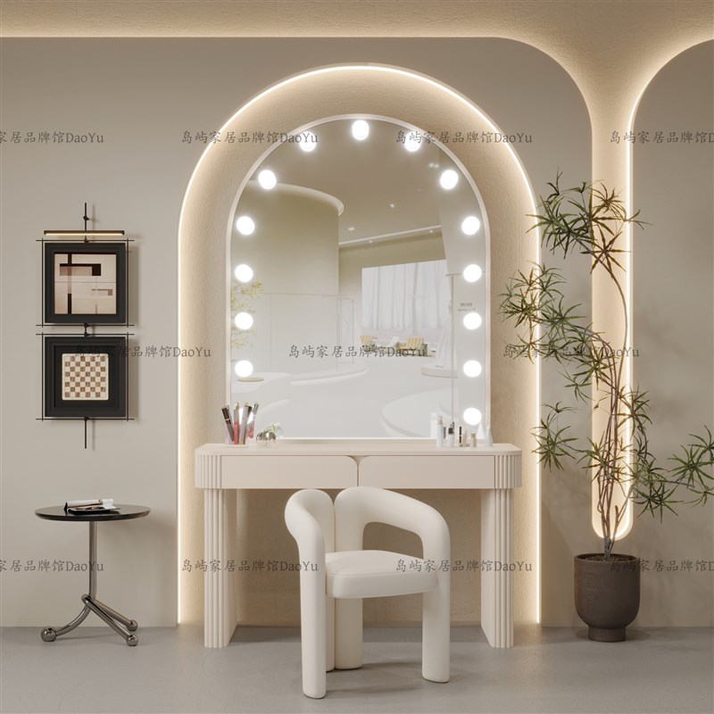 奶油婚纱照相馆化妆台带灯专业店用化妆I台美容院工作室彩妆化妆