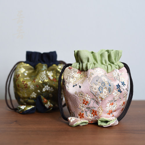加厚夹棉茶杯茶壶收纳布袋子束口抽绳茶具便携小布包W旅行防震包