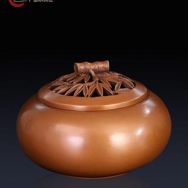 匠泽铜魂 纯紫铜竹节盖香炉 家用供奉 香薰炉 香道用品 客厅摆件