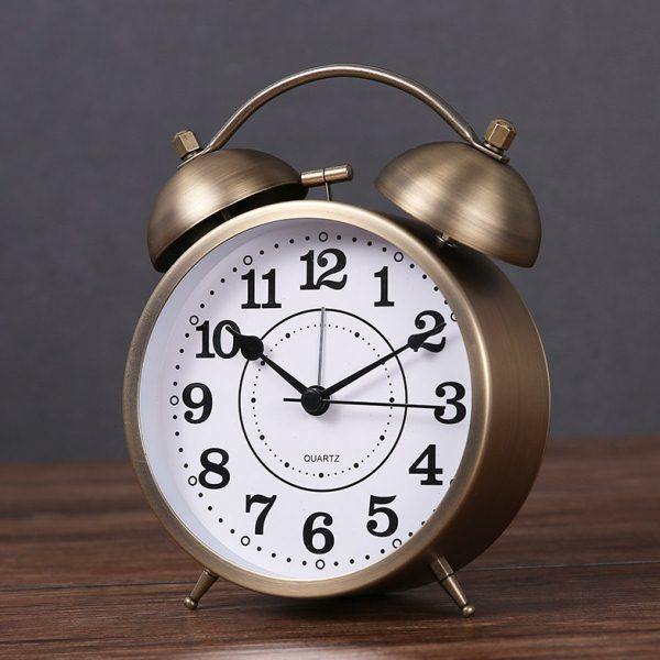 轻奢复古闹钟金属镀铜色大声金属打铃小台钟表卧室床头起床学生用