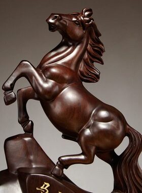 黑檀木马雕刻摆件实木质马到成功工艺品家居客厅装饰店铺开业送礼