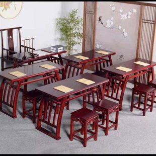 新中式实木书法桌中小学书法培训辅导国学榫卯结构双人书法课桌椅