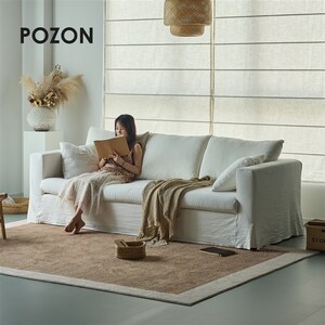POZON朴琢/侘寂风布艺沙发可拆洗棉麻客厅小户型直排三人位沙发