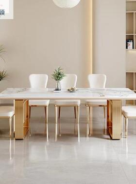 轻奢亮面岩IHH板餐现桌椅组合代简户小型长方形大理石家用吃饭约