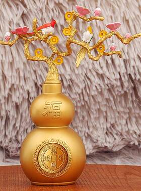 喜上葫眉Y1077梢桃花芦转转摇钱树时运转家居装饰来品金艺属工摆