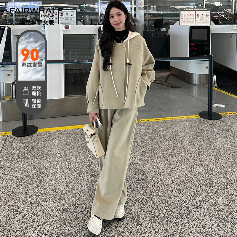 马克华菲女装牛角扣连帽羽绒服外套+欧美风保暖毛呢阔腿裤套装,女装/女士精品,时尚套装,淘宝优惠券,粉丝福利购,淘宝优惠卷