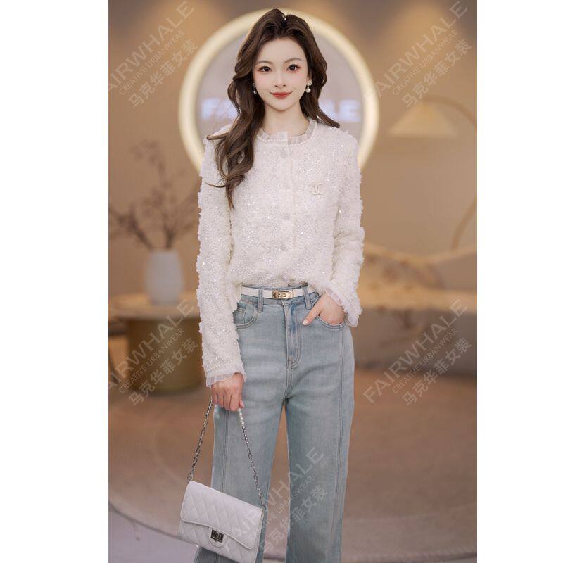 马克华菲女装设计感时尚亮片针织衫女春装2026年新款百搭开衫外套