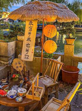 冬季围炉茶稻伞农家小院煮氛围布置专用网红打卡FUO仿真伞遮阳装