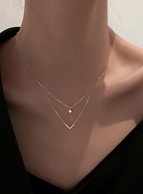 新品前10名免单，咨询客服s925纯银双层V字锆石项链女2026年新款