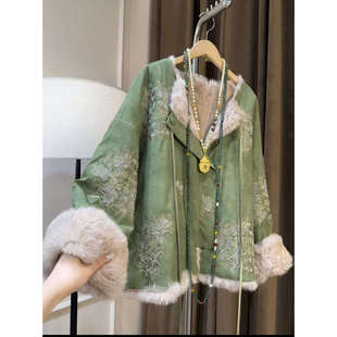 清【青皖】2026新中式兔毛双面穿刺绣外套2025D0981-芙姿FZ-祎祎