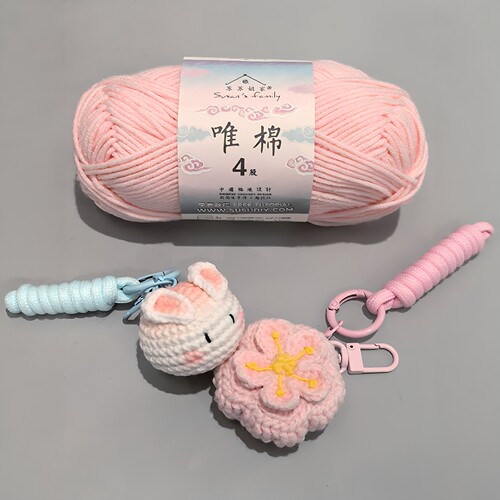 玉兔樱花月饼！中秋节钩织挂件