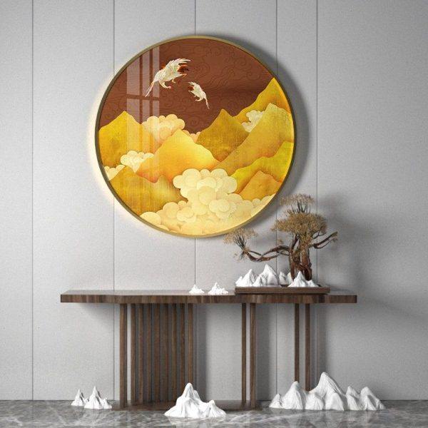 新中式入户玄关圆形装饰画轻奢客厅金山祥云招财壁画样板房挂画,家居饰品,国画,淘宝优惠券,粉丝福利购,淘宝优惠卷