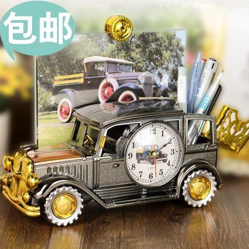 包邮创意复古老爷车模型笔筒|塑料闹钟|一体 学生懒人闹钟 床头钟