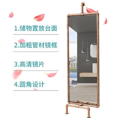 潮款剪理发美发店镜台柜子一体复古发廊专用网红镜子壁挂墙式单面