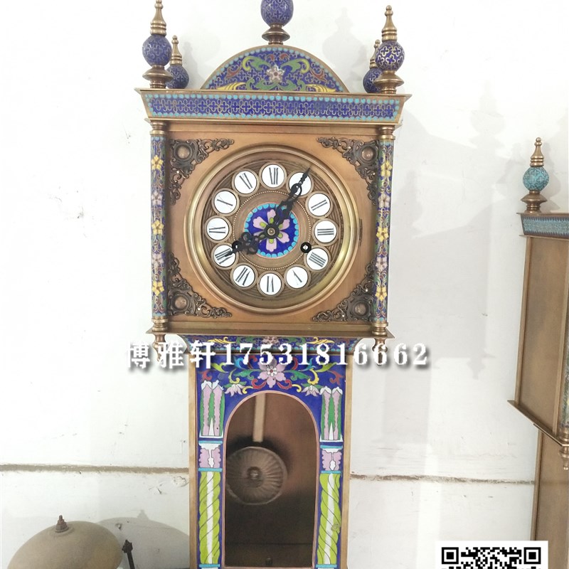 挂钟铜胎b錾珐琅做旧纯铜壁挂钟老式发条报时吊钟欧式仿古董欧洲