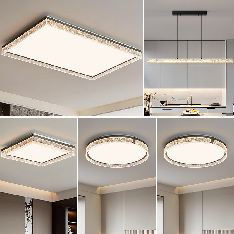 意式轻奢卧室灯简约现p代高档冰裂纹客厅灯轻奢大气主卧吸顶灯套