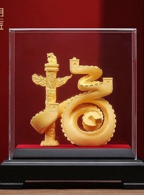 大明铜匠绒沙金福摆件长城高档y客厅玄关办公室桌面装饰品开业酒