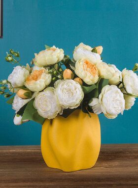 餐桌花瓶矮款宽口大口径客厅插花结婚花瓶摆件郁金香鲜花装饰陶瓷