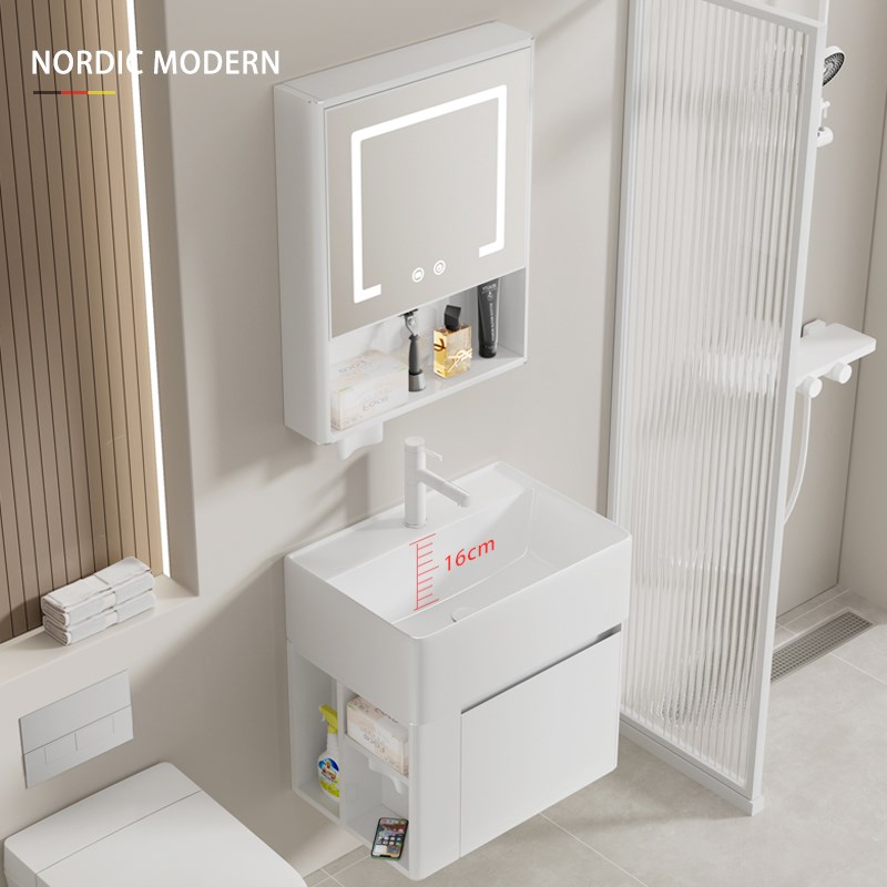 白色小户型不锈钢浴室柜组合带侧柜阳台陶瓷洗手盆挂墙Z洗脸洗漱