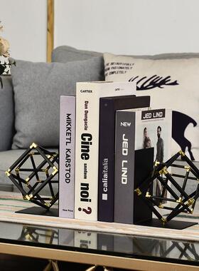 轻奢魔简几约何方书摆靠件样板房书房软装饰品办8886公室桌面摆饰