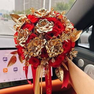 中秀式新娘手捧花仿花真国风接亲禾搭配摄影假花中轻奢金厂家直供
