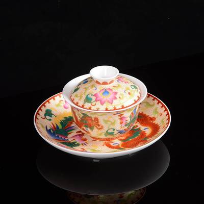 创意金丝龙凤茶套装致旅行中茶精具珐琅彩79418茶艺具秋礼品