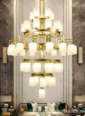 新中式灯中墅国风大吊气挑家ddd001用空客厅复古楼中楼别复式楼大