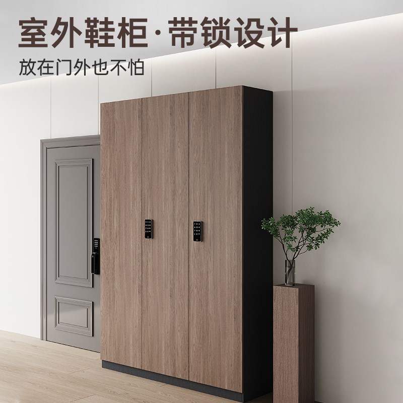 电梯厅鞋柜家用门口走廊过道带密码锁储物柜一梯一户门外加高白色