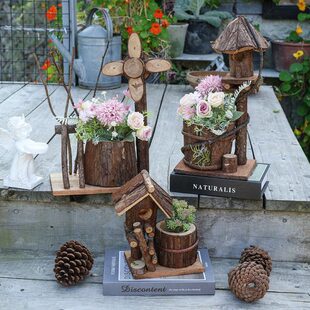 实木木屋鸟窝景观装饰摆件庭院别墅阳台户外场景布置花盆花器