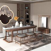 新中式 黑胡桃木茶桌椅组合白蜡木功夫茶台实木茶楼会所茶室家具