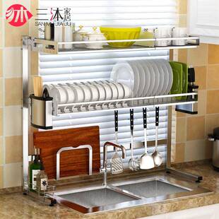 304不锈厨水房置物架刀伸缩槽沥水篮无品牌/碗碟架厨房收钢纳架碗
