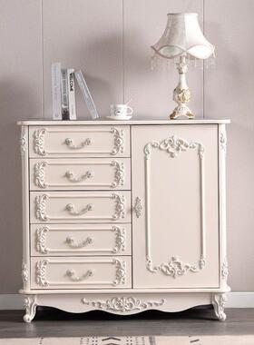 欧式五斗柜室轻开扇卧收纳柜储物柜象牙JAO带白色烤漆实木抽屉雕