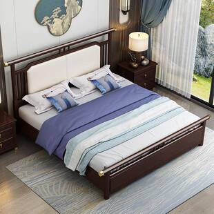 架新床中式 双人床储物家紫檀婚1.5框气压民宿风主卧大 床1.8米A08