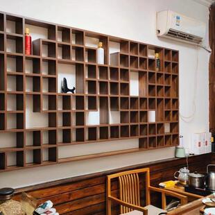 实壁挂木品格子00000架博古置物架收纳架茶壶示架书架货架饰架茶