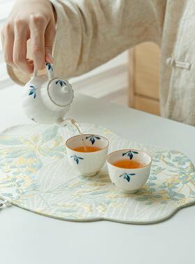 金意丝梨花白双面茶席新中式禅高桌布茶隔热杯端垫子茶盘TD-0490