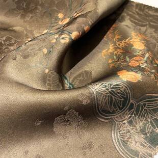 宝印花装面料过薯莨香云国NHP纱布料蝴蝶牡丹瓶提花服布风旗袍