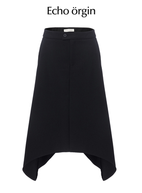 EO设计师品牌精纺羊毛简约解构分割不规则裙摆高腰显瘦中长半裙