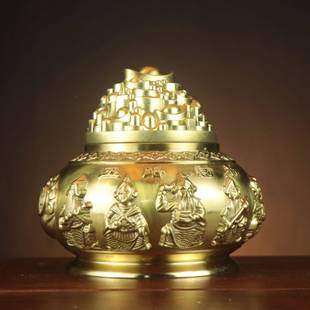 杨铜WCA记神办公室摆件铜聚宝路盆五路聚宝宝盆五财聚盆开盖