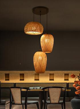 新餐中式竹编厅吊灯楼走梯廊过道民宿禅客栈意火锅店竹艺装X-025