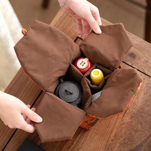 夹宋锦便携茶包茶具收纳包新中式 布加厚棉手提751包茶器袋旅行事